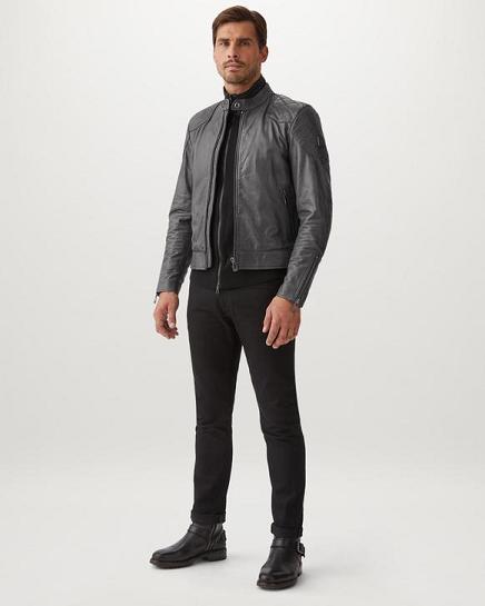 Veste Cuir Belstaff Homme Outlaw Grise Foncé Soldes JO2460159